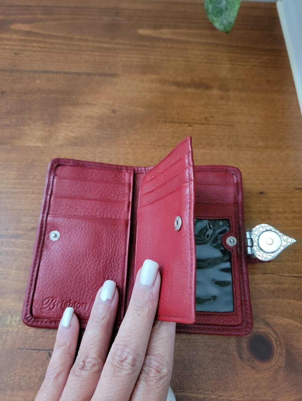 Brighton Red Pebbled Leather Bi-fold Snap Wallet - Picture 12 of 16